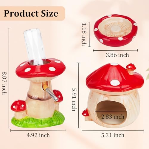 Ceramic Hamster Cage Accessories: Set Include Mushroom Hamster Hideout, Water Bottle and Food Bowl, Ideal for Gerbils and Guinea Pigs