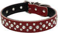 Rhinestones Dog Collar, Adjustable Sparkly Crystal Studded Genuine Leather Pet Dog Collar for Small and Medium Dogs (M, Red)