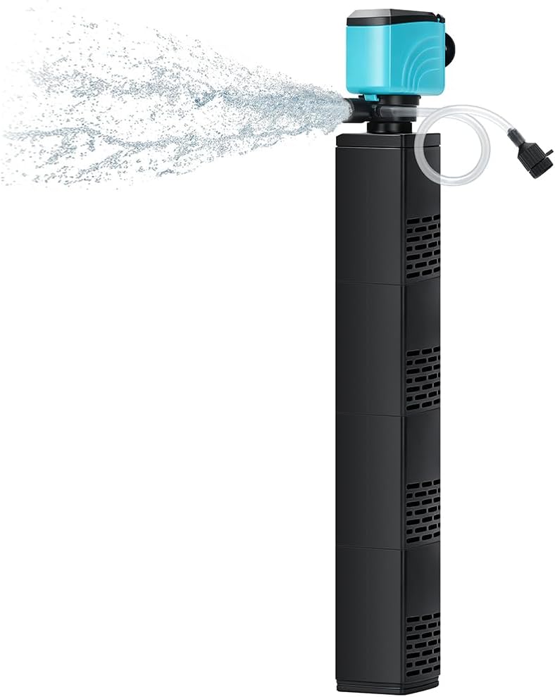 DaToo Aquarium Filter 35-75 Gallon Fish Tank Filter 400GPH Powerful Pump for Aquariums Adjustable Air Flow Submersible Internal Aquarium Filters for Pond Wavemaker Air Supply Freshwater and Saltwater