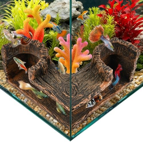 Aquarium Underground Corner Cave with 2 Simulated Resin Coral for Corners