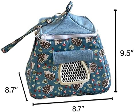 Portable Outgoing Flannel Hedgehog Carry Carrier Bag House Hideout Habitat Beds for Sugar Glider Hamster Guinea Pig Ferret Squirrel Small Animal Carrier Pouch (Dark Blue)