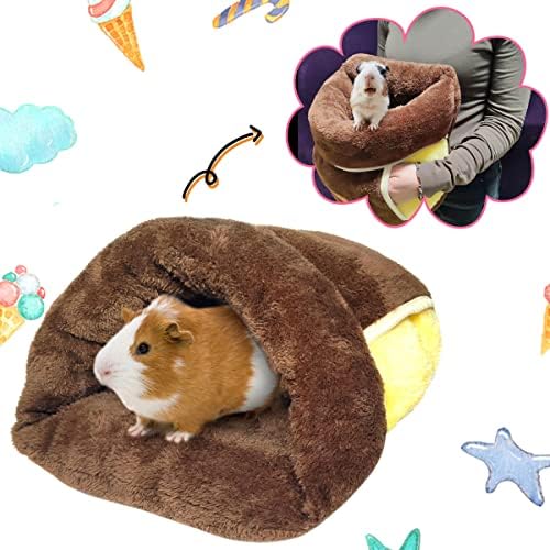 LEFTSTARER Guinea Pig Bed Cuddle Sack Warm Soft and Cuddly Carrier Nest House Cage Accessories for Rat Ferret Hedgehog Squirrel Chinchilla Small Animal Sleeping Bedding (2.Brown)