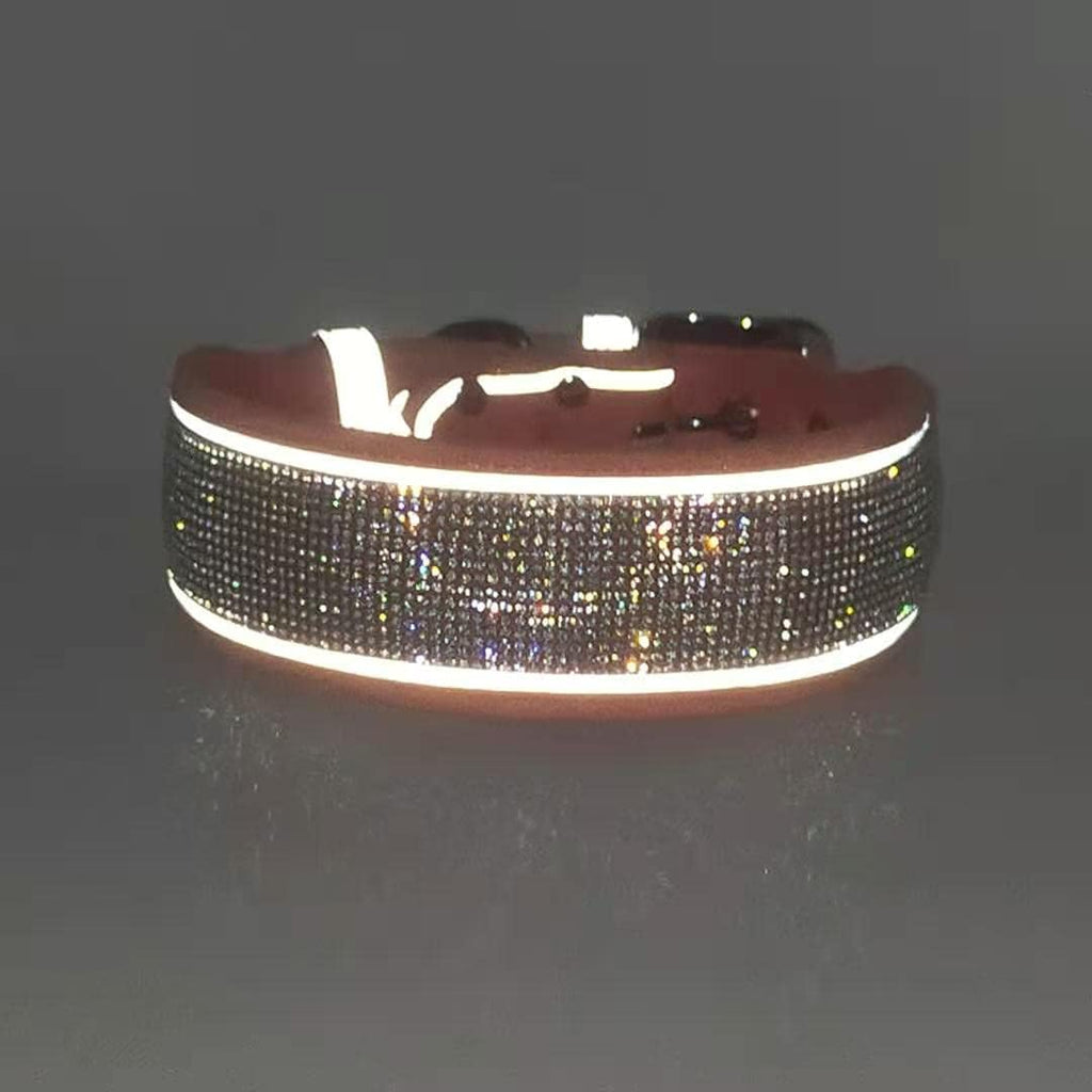 Rhinestone Dog Collar, Dazzling Sparkling Soft Suede Reflective Large Dog Collar Crystal Diamond Collar for Medium & Large Dogs (L:19-23", Red)