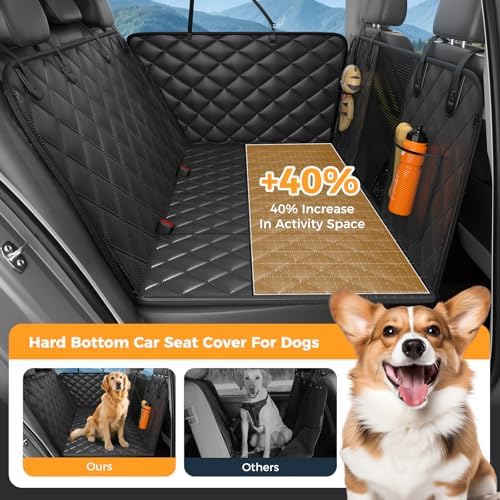 Dog Car Seat Cover for Back Seat, Hard Bottom Back Seat Extender for Dogs - Supports 400lb