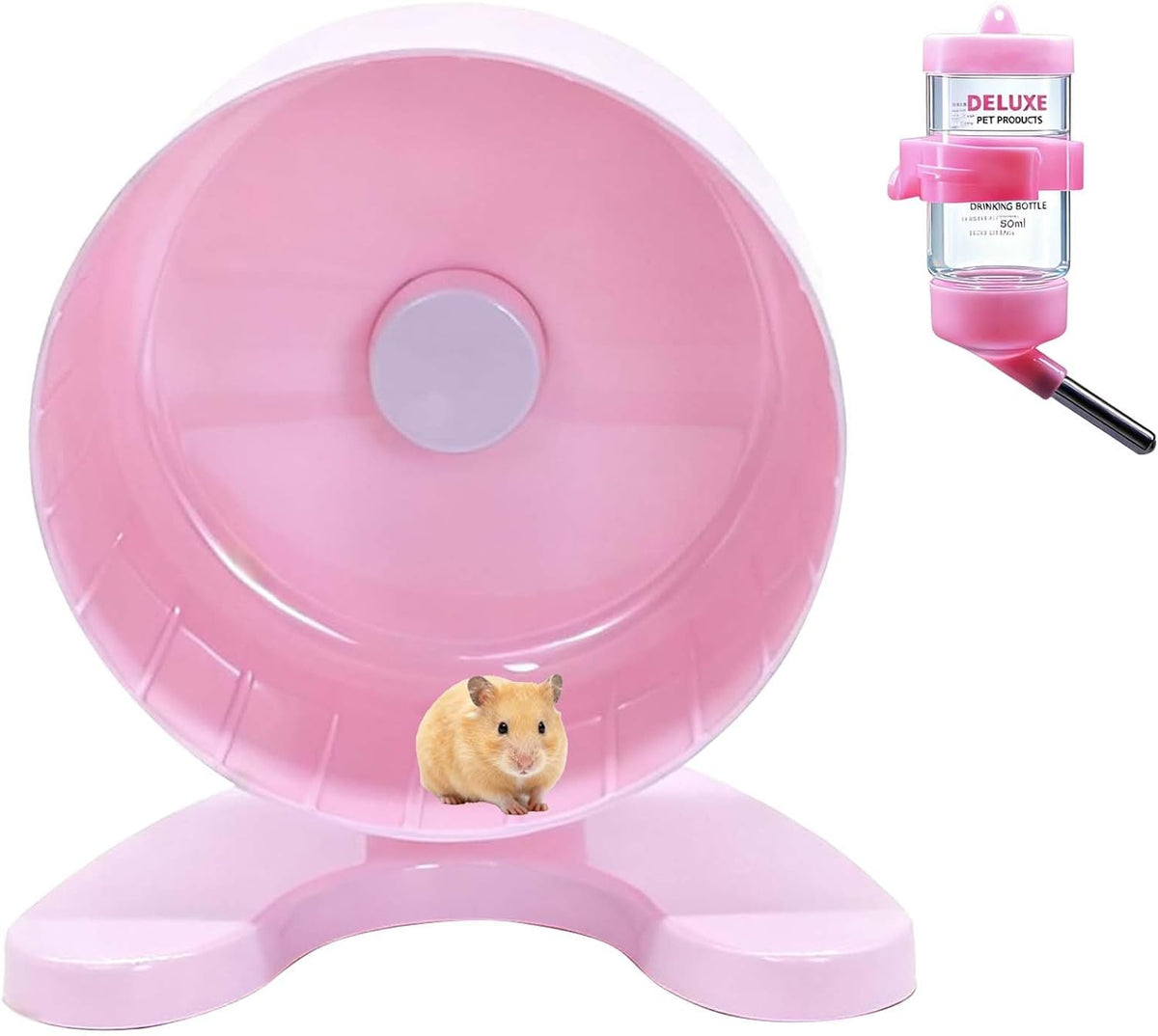 8.7" Hamster Exercise Wheel with Drinking Bottle, Hamster Exercise Wheel for Gerbils, Syrian & Dwarf Hamsters, Chinchillas, Hamster Running Wheel Noiseless Spinning Design for Other Small Pets, Clear