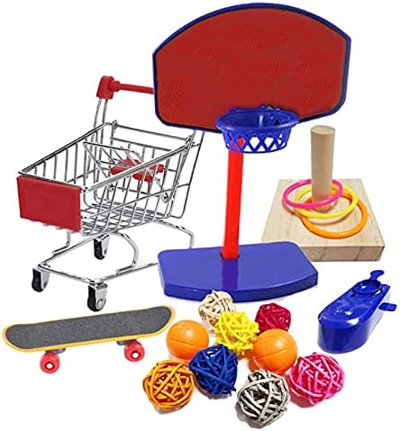 4Pcs Bird Training Intelligence Toys Set Included Training Basketball, Colorful Stacking Rings, Mini Skateboard and Shopping Cart Toy, Sepak Takraw for Parrots Budgies Cockatiel Parakeet #6
