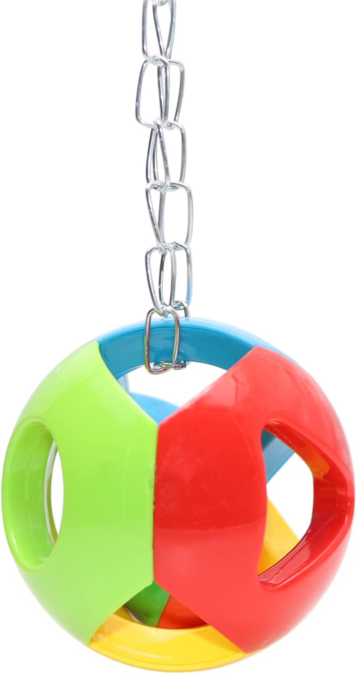 Wontee Bird Hanging Ball with Bell Colorful Chewing Treat Toy for Parrot Parakeet Cockatiel Conure Lovebird Dog Puppy Cat (3 PCS)