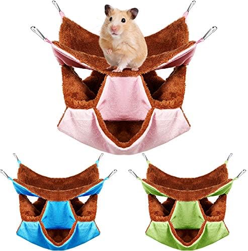 Weewooday 3 Pcs 3 Tier Small Animal Hammock for Cage,Pink,Blue,Green