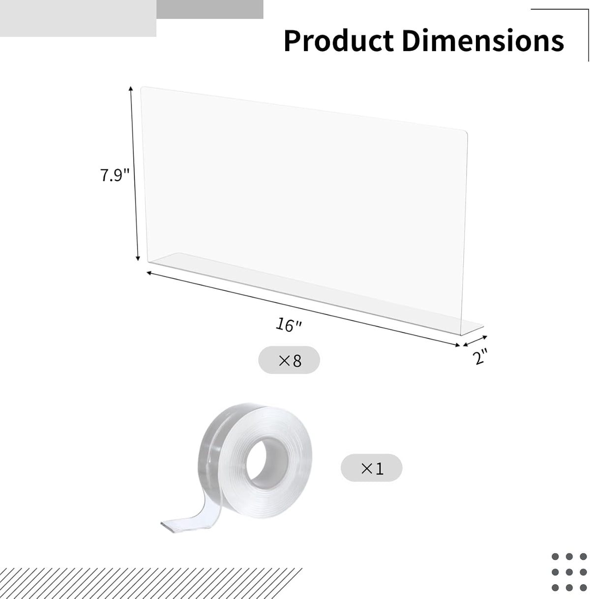 OMISTAR Under Bed Blocker (8 PCS), 16'' L × 7.9'' H Clear PVC Under Couch Blockers with Strong Adhesive, Toy Pets Couch Blockers with Smooth Edge for Under Furniture Stoppers, Easy Installation