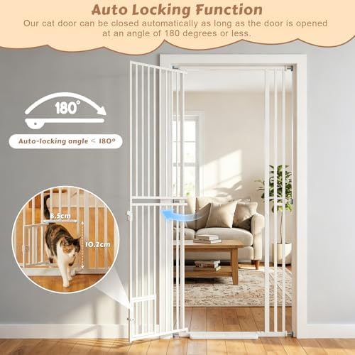 78.7" Extra Tall Pet Gate with Cat Door 27.5"-37.4" Wide Cat Gate