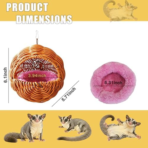 Squirrel Hammock Sugar Glider Nest - Soft Squirrel Bed Nest, Cage Accessories, Accessories for Sugar Glider Cage, Small Animal Hanging Habitat Hammock