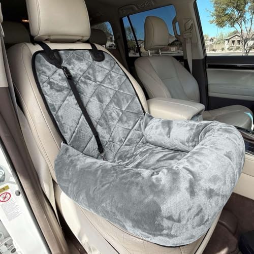 4Knines Dog Car Seat, Plush Travel Bed for Small-Medium Dogs, Grey