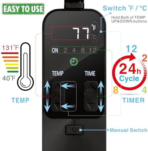 PID Dimming Thermostat Reptile with 24 Hours Cycle Timer for Reptiles Heat Lamp Heating Pad Seedling Heat Mat Temperature Controller