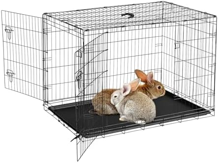 GarveeLife Rabbit Cage, Portable Rabbit Carriers with Slide Out Tray, Top & Front Door, Folding Small Critter Carriers Cage for Bunny, Ferret, Chinchilla, Cat, Rat (48Inch)