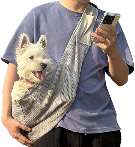 Dog Sling Adjustable Breathable for Small Dogs Cats 3-14 lbs,Grey