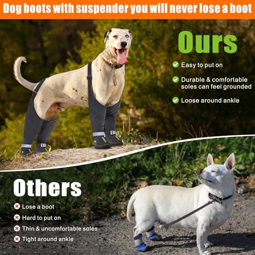 Idepet Dog Suspender Boots, Anti-Slip & Fall Waterproof Tall Shoes Legging for Small Medium Dog, Adjustable Suspender Boots for Winter Snow Rain Hiking Paws Protector 5