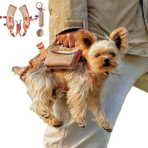 Pet Carrier Sling & Backpack, Full Body Lift Harness, Soft Lift Support and Rehab Harness for Small Dogs and Cats (Khaki, XXS)