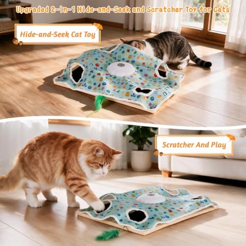 Interactive Cat Toys with Scratching Board, Rechargeable Touch Activated, Hide and Seek Design, Mouse Squeaky,Cat Enrichment Toy for Bored Cats 11.5" *15.5"