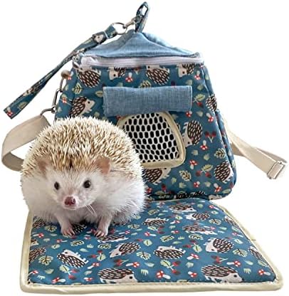 Portable Outgoing Flannel Hedgehog Carry Carrier Bag House Hideout Habitat Beds for Sugar Glider Hamster Guinea Pig Ferret Squirrel Small Animal Carrier Pouch (Dark Blue)