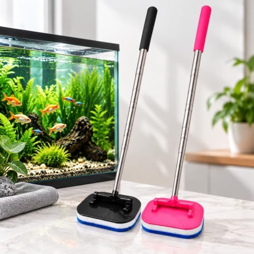 2 Pack Fish Tank Cleaner, Aquarium Cleaning Brush with Long Handle and Replaceable Sponge Pad, Aquarium Glass Cleaner Tool and Daily Tank Maintenance