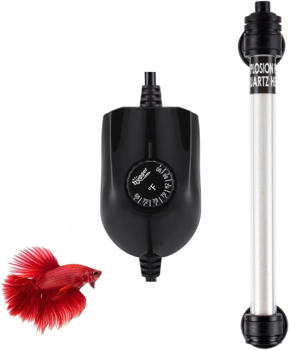 hygger 100W Mini Inline Quartz Glass Aquarium Heater with External Controller, Adjustable Submersible Betta Fish Tank Thermostat for 10-30 Gallon