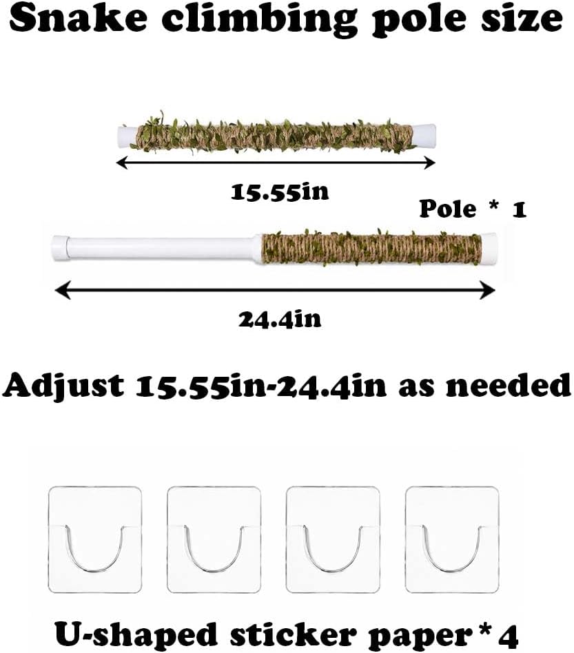 Adjustable Snake Perch, 15.55-24.4 Inch Telescopic Climbing Stick, Ball Python Climbing Accessories, Swing Enrichment Toy and Tank Decor for Corn Snakes and Ball Pythons