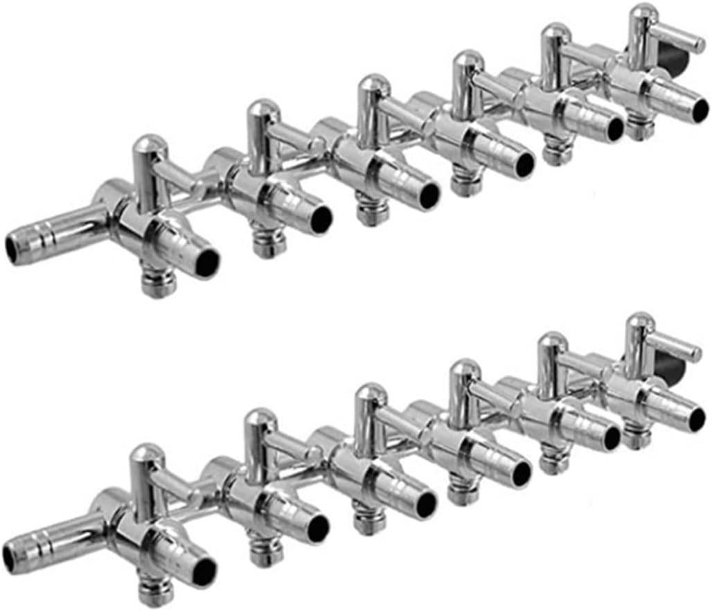 Aquarium Air Valve 6 Way Inline Manifold Air Flow Pump Tubing Splitter Lever Control Valve 2-Pack