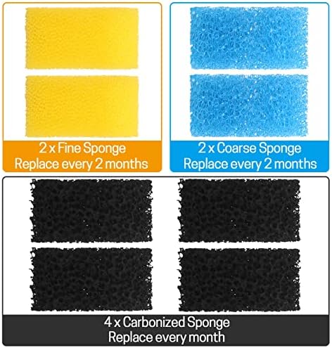 AquaMiracle Aquarium Filter Replacement Sponge, Fish Tank Filter Replacement Parts, Including 2 x Coarse Sponge, 2 x Fine Sponge & 4 x Carbonized Sponge (for Model: QF088/QF188/QF288)