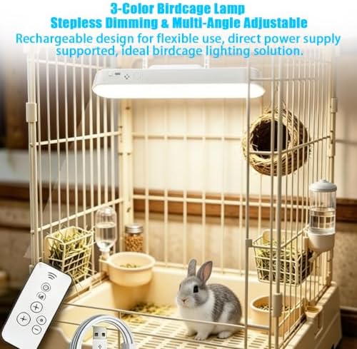 Rabbit Cage Light, Dimmable Rabbit Cage Lamp with Timer, 3 Color Temperatures for Bunny Hamster Guinea Pig