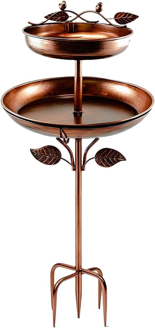 Bird Bath for Outside, 45In Vintage Freestanding Birdbaths for Outdoors, Double Metal Bird Bath Feeder Bowls for Garden Patio Yard Lawn Decor (Bronze)