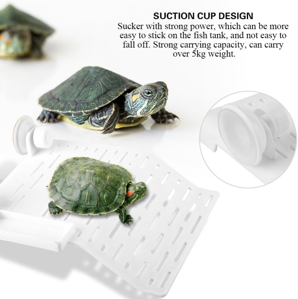 Aquarium Reptile Platform with Suction Cup Floating Dock for Turtles and Frogs Food Container and Resting Terrace for Fish Tank Habitat