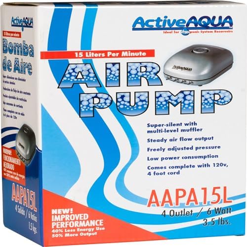 Active Aqua 4-Outlet Air Pump, 6W, 15 L/min, Silver/Grey, Aquarium Aerator