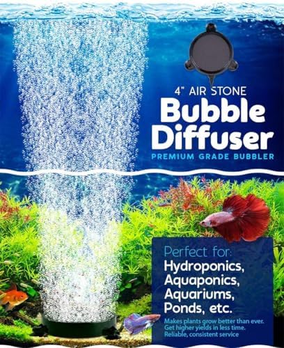 SLOCME 4 Inch Aquarium Air Stone 2 Pack – Round Oxygen Diffuser with Suction Cups, Produces Fine Bubbles for Fish Tank, Hydroponics & Aquatic Plants