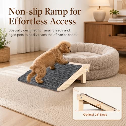 2 Pack Dog Ramp for Stairs, Wooden Pet Steps with 26° Low Angle