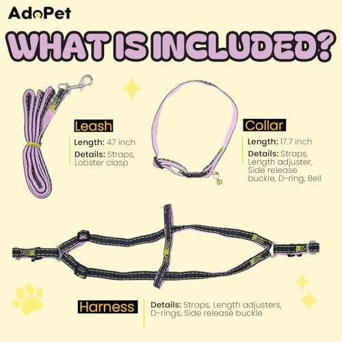 Pink Adjustable Soft-Padding Cat Harness Set – Reflective Walking Vest for Kittens & Small Cats (Pink, Medium)