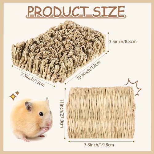 Blulu 4 Pcs Rabbit Grass Bed Rabbit Mats Guinea Pig Hamster Bedding Hay Bunny Natural Straw Woven Bed Handmade Bedding Sleeping Grinding Nesting and Chewing for Chinchilla Hedgehog Small Animal