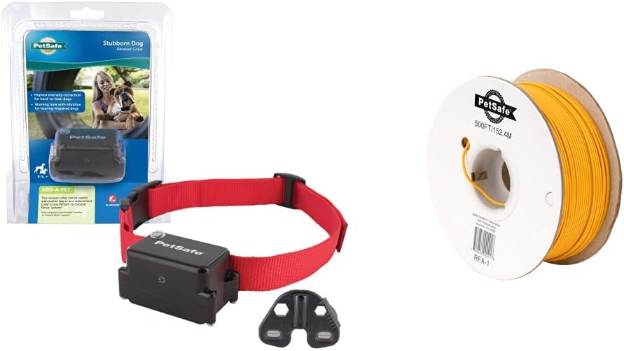 PetSafe Stubborn Dog Receiver Collar & Boundary Wire - 500 Foot Spool of Solid Core 20-Gauge Copper Wire - In-Ground Pet Fence Wire - Colors May Vary