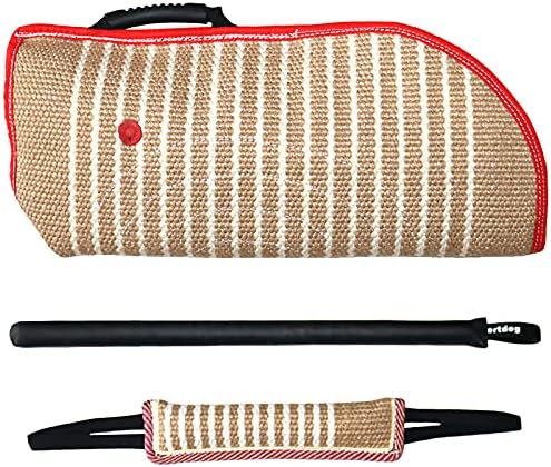 DGSL Dog Training Set - Dog Bite Sleeve, Pillow Tug Toy, Stick - Professional Training Equipment for Biting, Interactive, Fetch, K9, Puppy (Transverse Stripe)