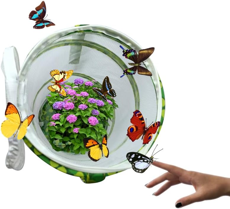 Butterfly Growing Kit- Pop Up Foldable Butterfly Habitat Cage -7.8" x 11" Tall - Clear Mesh Enclosure Terrarium