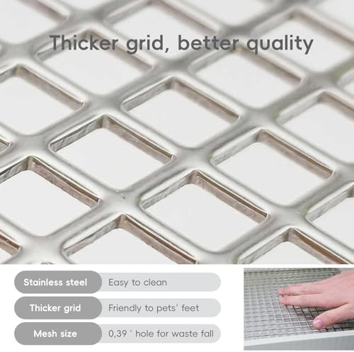 Large Rabbit Litter Box with Widened Stainless Steel Grid, Easy to Clean Guinea Pig Bunny Litter Box for Guinea Pigs Cages,High Back Wall for Small Animals（15×11.2×5.9 in