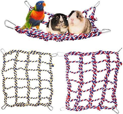 2 Pack Large Colorful Bird Rope Net, 14 10 Inches Rat Climbing Net, Pet Hanging Hammock, Bird Ladder Bridge, Small Animal Net Toy, Cage Accessories for Rat, Hamster, Bird, Ferret