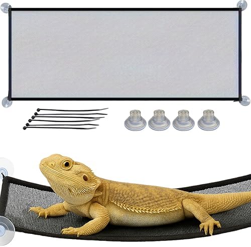 Bearded Dragon Hammock Large Tank Bed, Mesh Lounger with Suction Cups & Cable Ties, Reptile Basking Ramp/Bed, Fits Bearded Dragons & Leopard Geckos (Rectangle, 28" x 10")
