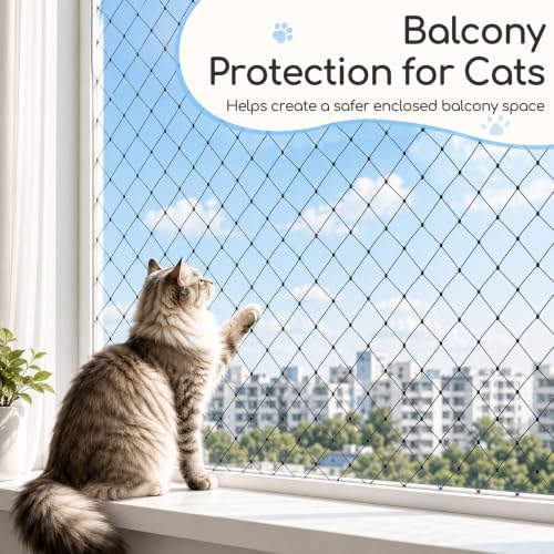 10 x 13 ft Cat Balcony Netting with Steel Wire-Reinforced Mesh
