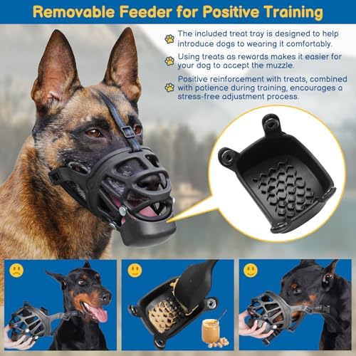 BARKLESS Basket Muzzle for Dogs, No Bite Training Muzzle with Treat Tray