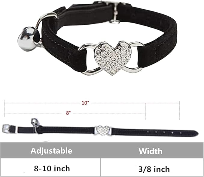 Heart Bling Cat Collar with Safety Belt and Bell Adjustable 8-10 inches - Image 2