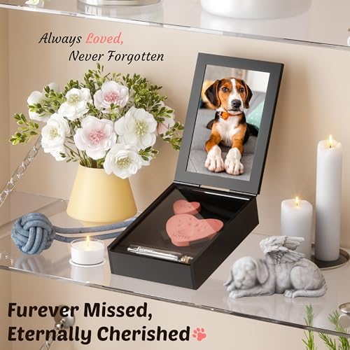 Grarry Pet Memorial Shadow Box with Paw Print Impression Kit Keepsake, 4”X6” Dog Cat Picture Frame, DIY Pawprint Ornament Gift, Acrylic Loss of Dogs Sympathy Gifts with Hair Bottle for Pets Lover