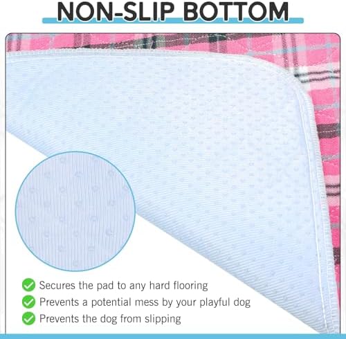 Washable Pee Pads for Dogs - 41”x36” 4PCS, Whelping Pad for Puppy Training, Playpen Crate Bed Floor Protector, Reusable Dog Potty Pads Non-Slip, Super Absorbent & Odor Controlling, Pink Plaid