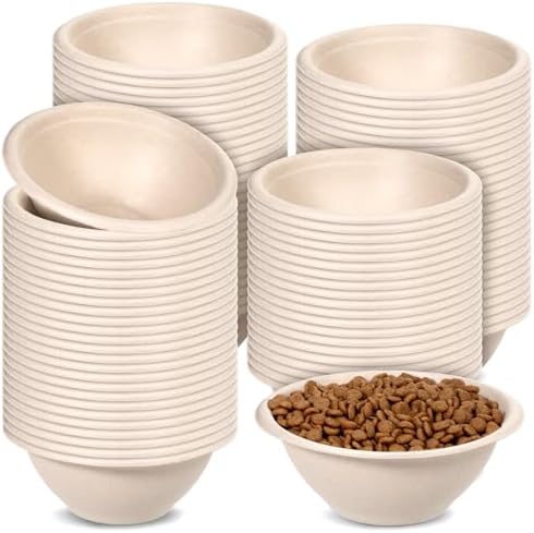 200 Pcs Disposable Pet Bowls Bulk 8 Oz Travel Paper Food Bowls for Small Dogs Puppy Cat, Leakproof Pet Feeding and Watering Supplies 1 Cup