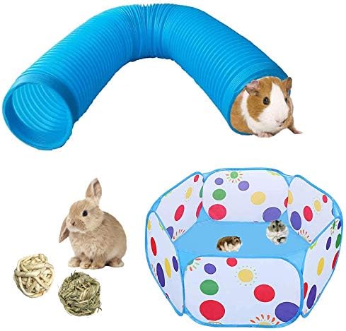Hamiledyi Small Pet Collapsible Tunnel, Portable Hamster Outdoor/Indoor Playpen, Guinea Pig Fun Hideout Accessories Tent Toys for Bunnies Rats Gerbils Ferrets (Blue)