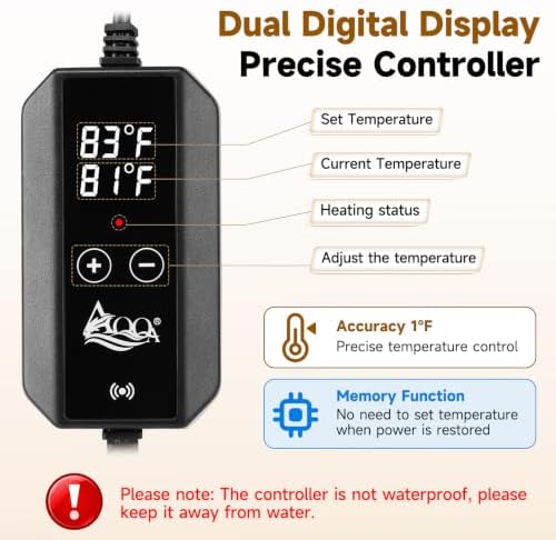 AQQA Ceramic Aquarium Heater 200W, with Dual Digital Display Controller